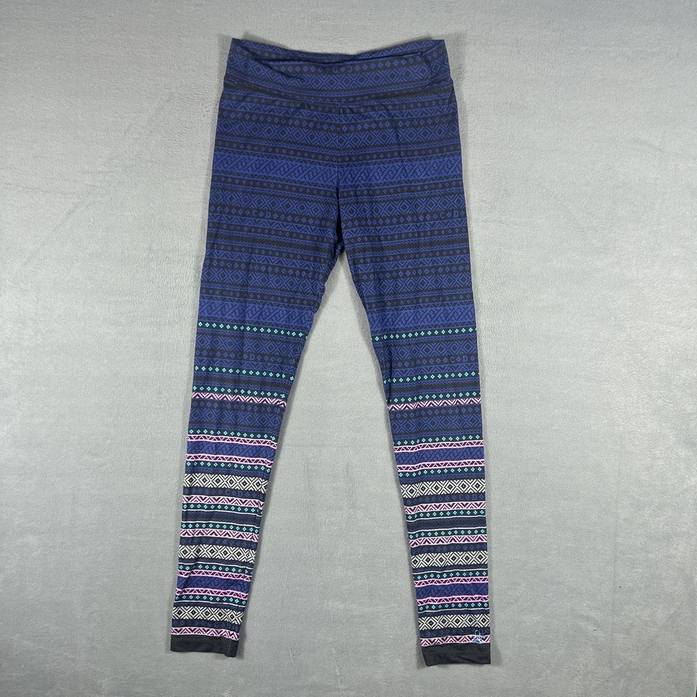 Cuddl Duds Women'sโ Small S Blue Black Patterned Fleece Lined Leggings Warm Soft